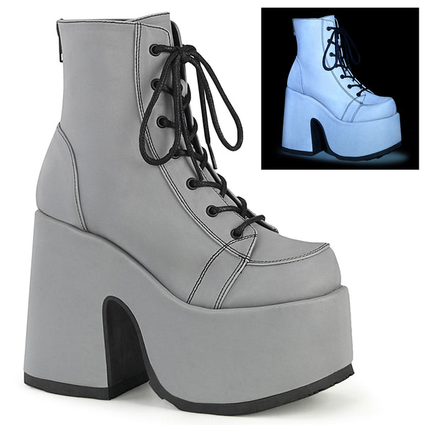 demonia Camel-203 Gray Reflective Vegan Leather