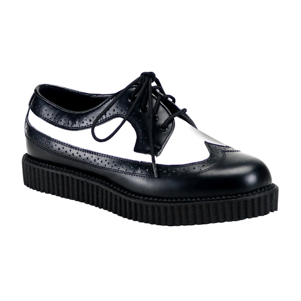 demonia Creeper-608 Black-White Leather