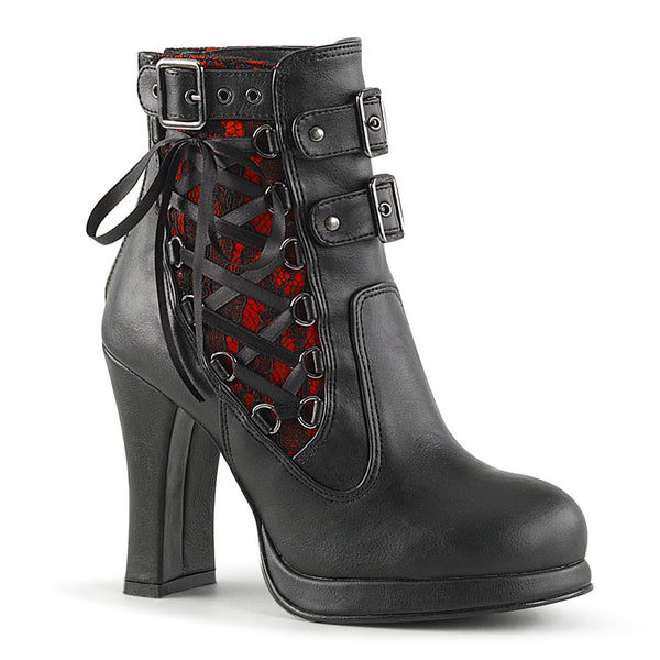 demonia Crypto-51 Black-Red Lace Vegan Leather