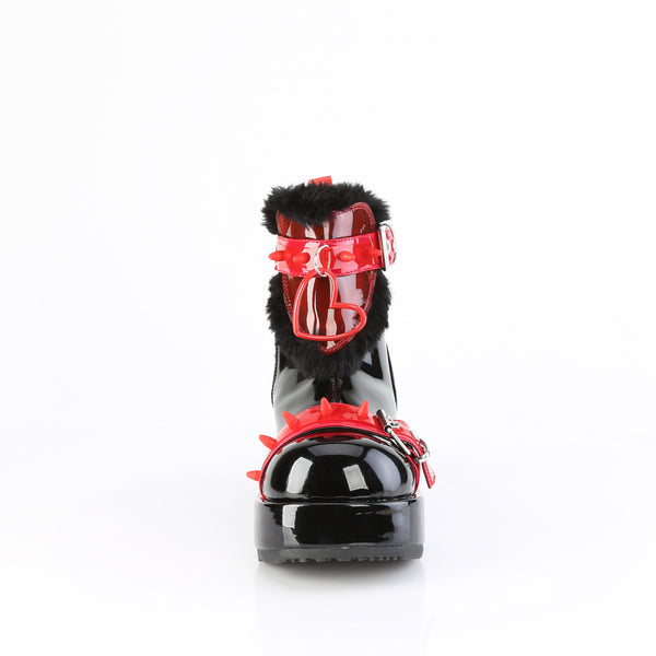 Demonia Cubby-57 Black Patent-Red PVC