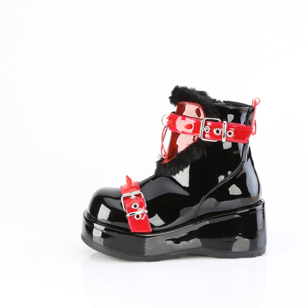 Demonia Cubby-57 Black Patent-Red PVC