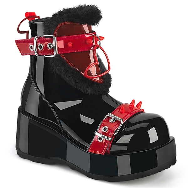 demonia Cubby-57 Black Patent-Red PVC