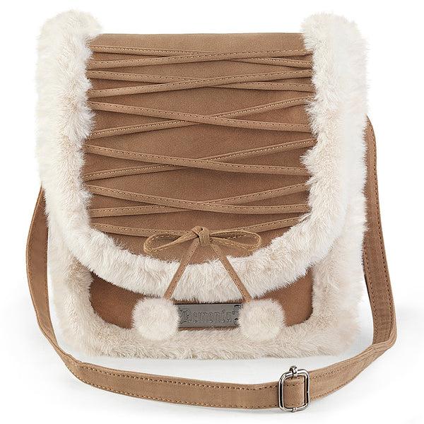 demonia Demonia Faux Fur Crossbody Bag Camel