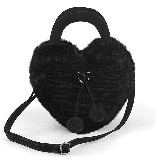 demonia Demonia Faux Fur Heart-Shaped Purse Black