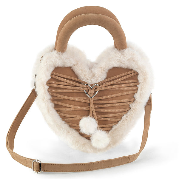 demonia Demonia Faux Fur Heart-Shaped Purse Camel