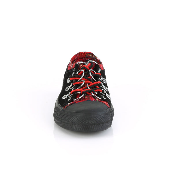 Demonia Deviant-05 Black Suede-Red Plaid
