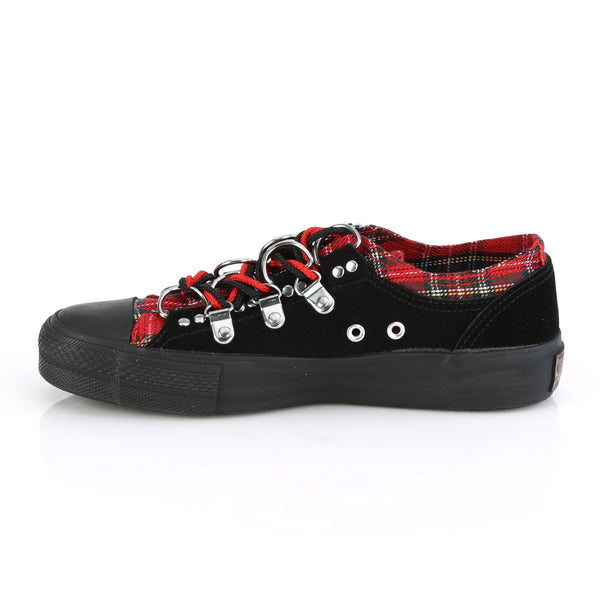 Demonia Deviant-05 Black Suede-Red Plaid