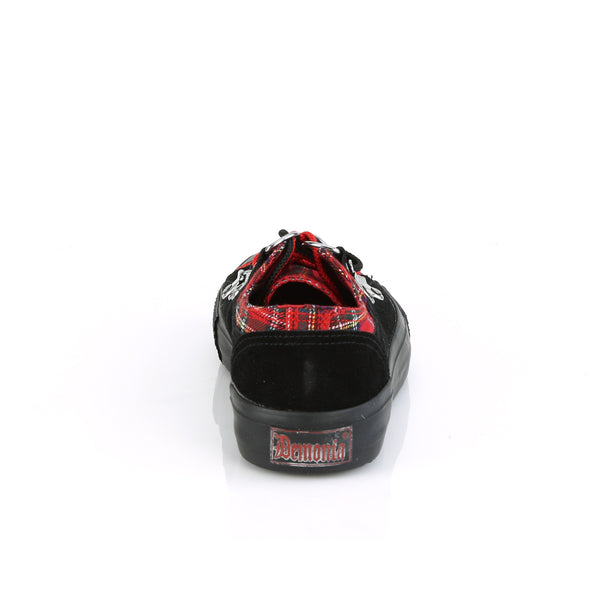 Demonia Deviant-05 Black Suede-Red Plaid