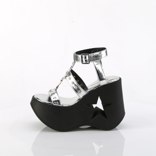 Demonia Dynamite-12 Silver Metallic Vegan Leather