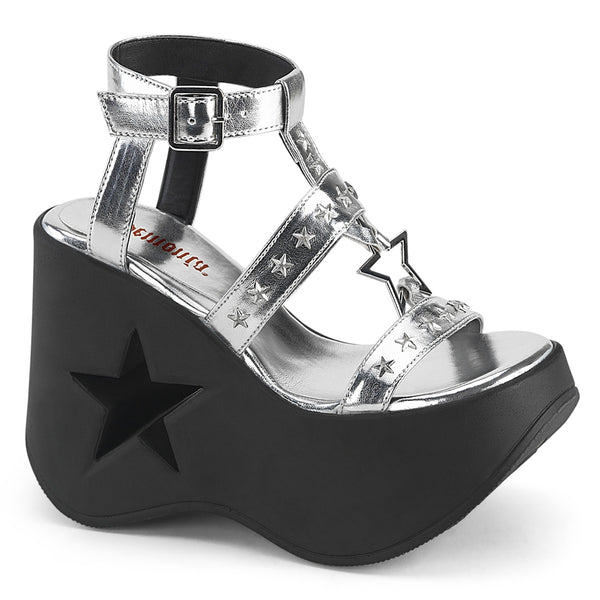 demonia Dynamite-12 Silver Metallic Vegan Leather