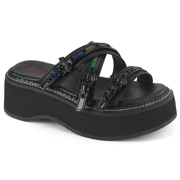 demonia Emily-07 Black Vegan Leather-Holo Patent