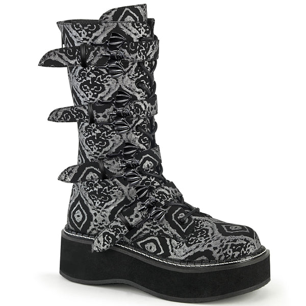 demonia Emily-322 Black-Silver Faux Nubuck Leather