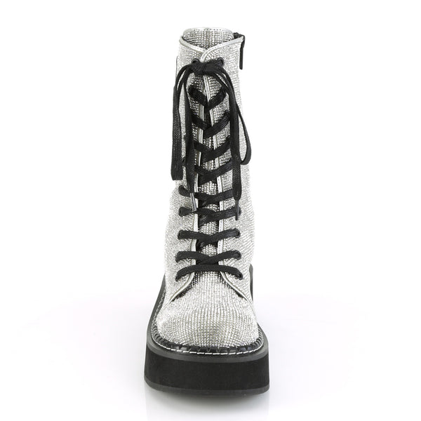 Demonia Emily-362 Silver Vegan Leather-Rhinstone