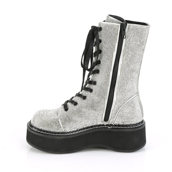 Demonia Emily-362 Silver Vegan Leather-Rhinstone