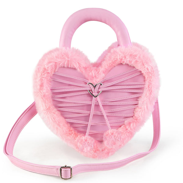 demonia Demonia Faux Fur Heart-Shaped Purse Baby Pink