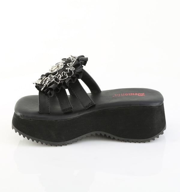 Demonia Flip-16 Black Vegan Leather-Satin