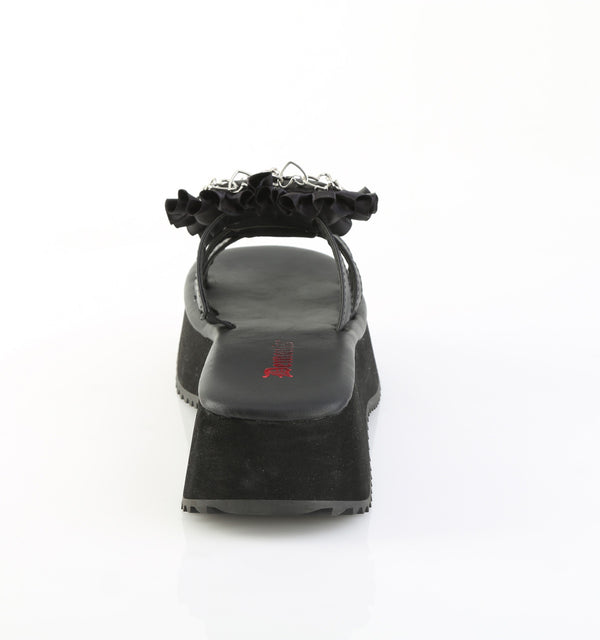 Demonia Flip-16 Black Vegan Leather-Satin