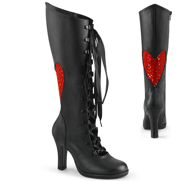 demonia Glam-243 Black Vegan Leather- Red Satin
