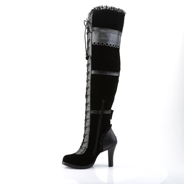 Demonia Glam-300 Black Vegan Leather-Velvet
