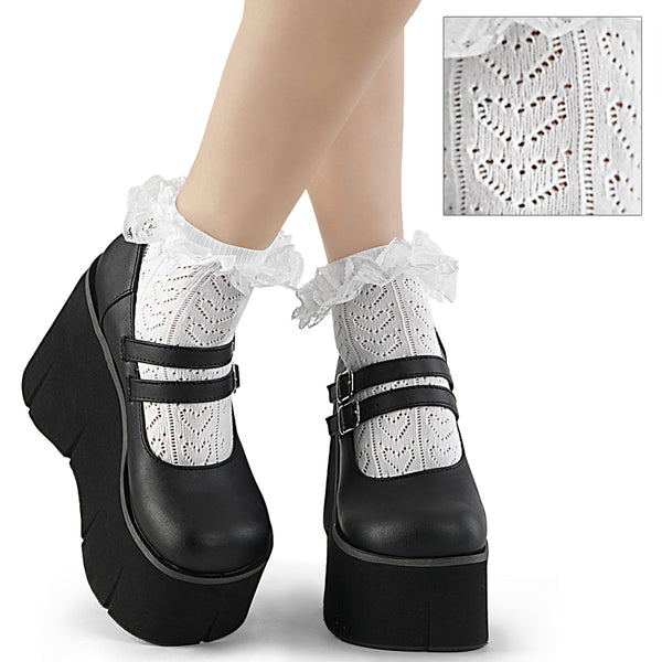 Demonia Heart Net Ruffle Sock White Nylon & Spandex