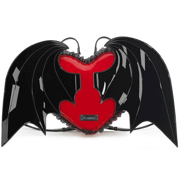 demonia Demonia Patent Heart Batwing Backpack Black/Red