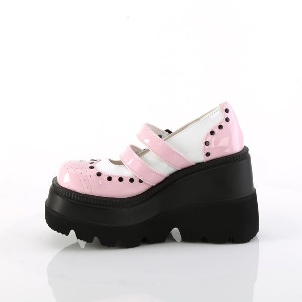 Demonia Shaker-27 Baby Pink-White Patent