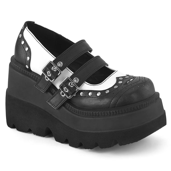 demonia Shaker-27 Black-White Vegan Leather