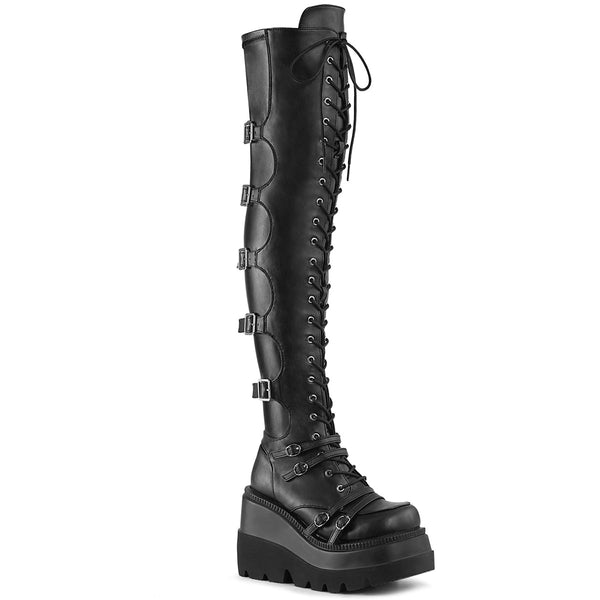 demonia Shaker-350 Black Vegan Leather-Stretch