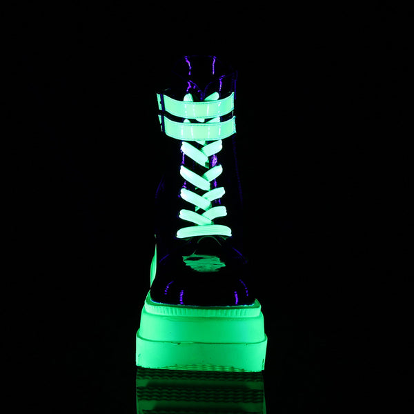 Demonia Shaker-52 Black Patent-UV Neon Green