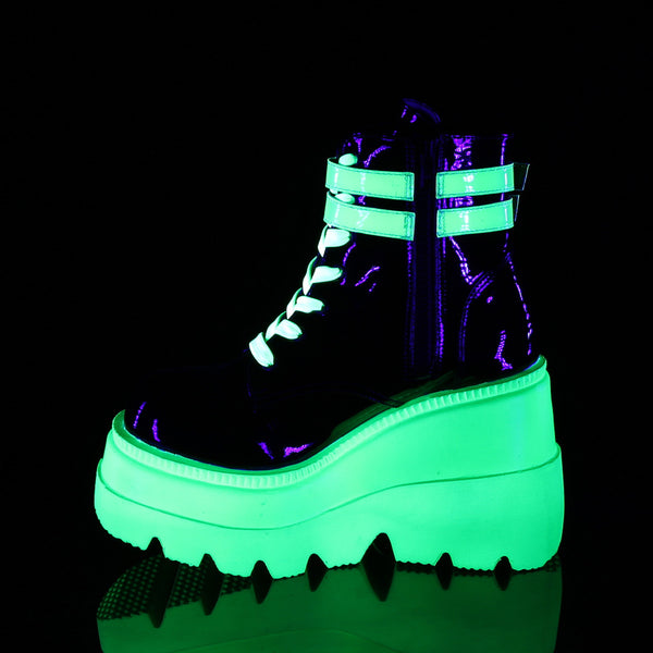 Demonia Shaker-52 Black Patent-UV Neon Green