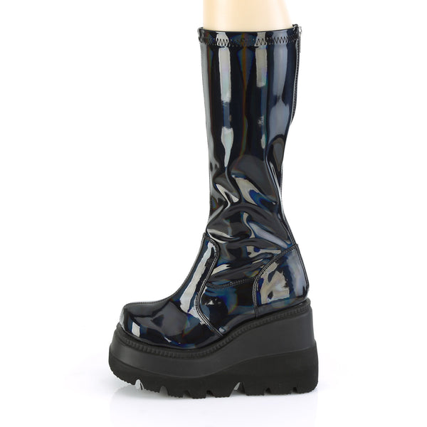 Demonia Shaker-65 Stretch Black Patent Holo