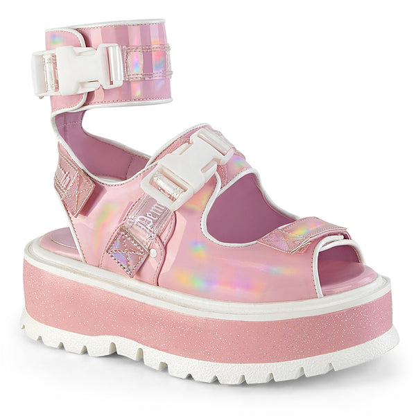 demonia Slacker-15B Baby Pink Holo Patent