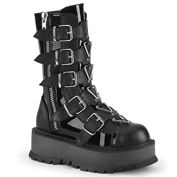 demonia Slacker-160 Black Patent-Vegan Leather