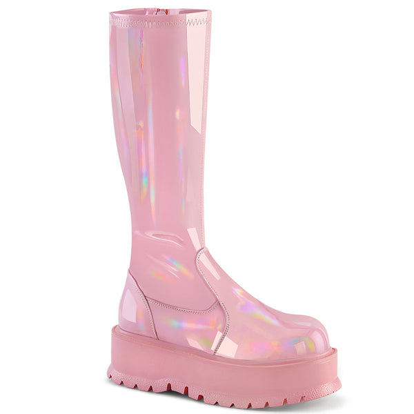 demonia Slacker-200 Baby Pink Holo Patent
