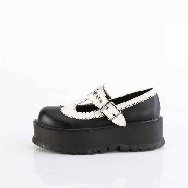 Demonia Slacker-23 Black-White Vegan Leather