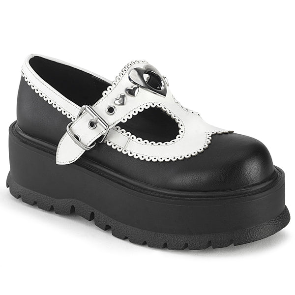 demonia Slacker-23 Black-White Vegan Leather