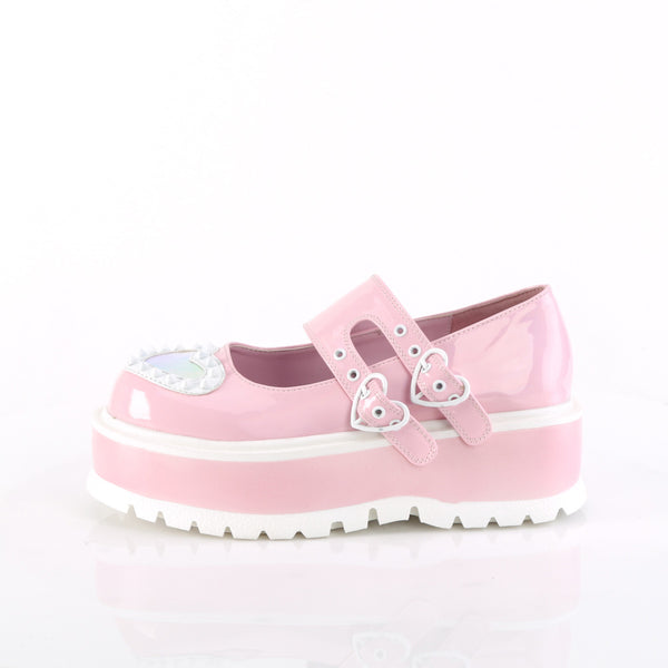 Demonia Slacker-25 Baby Pink Holo Patent