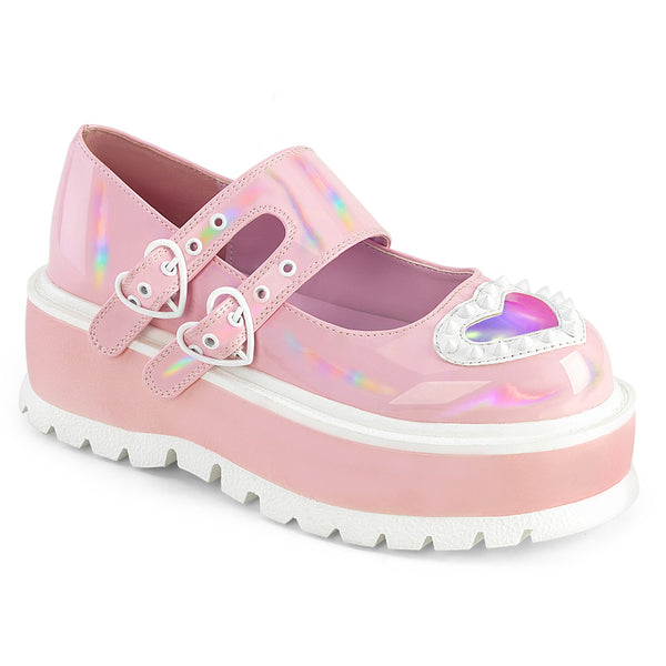 demonia Slacker-25 Baby Pink Holo Patent