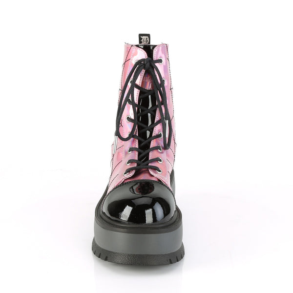 Demonia Slacker-88 Pink Hologram-Black Patent