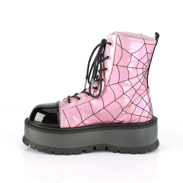 Demonia Slacker-88 Pink Hologram-Black Patent