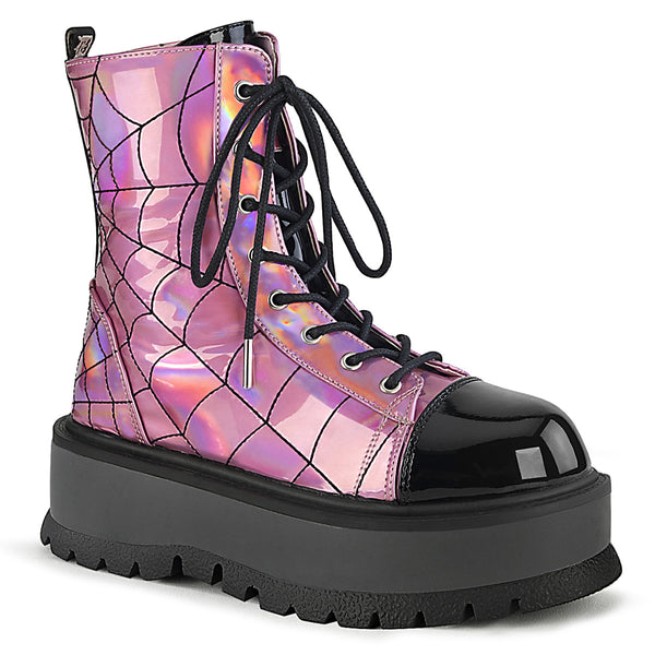 demonia Slacker-88 Pink Hologram-Black Patent