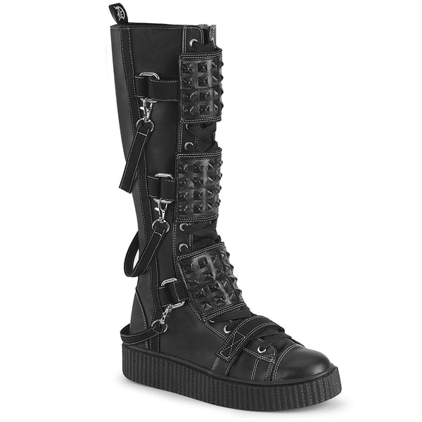 demonia Sneeker-410 Black Vegan Leather-Canvas