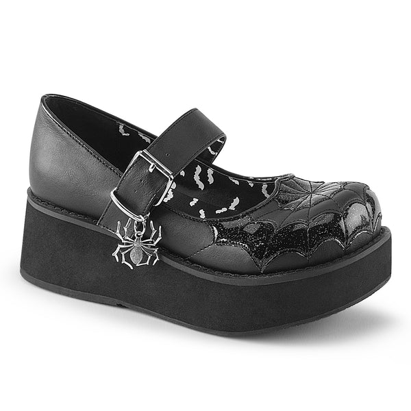 demonia Sprite-05 Black Vegan Leather-Black Patent