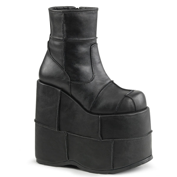 demonia Stack-201 Black Vegan Leather