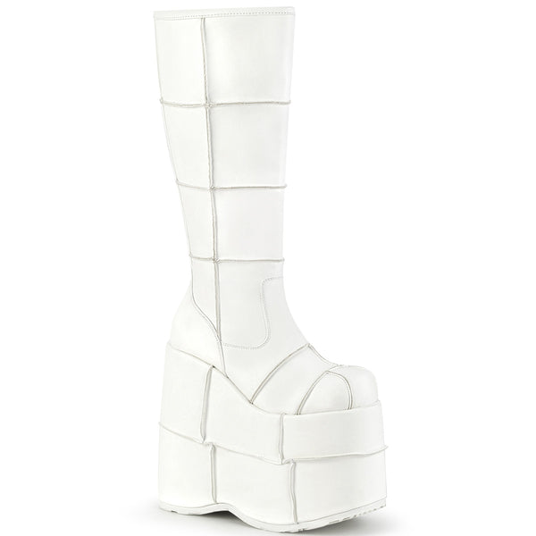 demonia Stack-301 White Vegan Leather