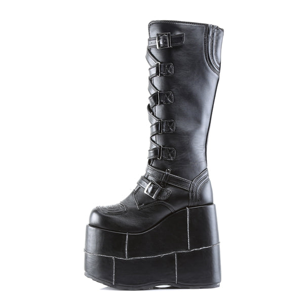 Demonia Stack-308 Black Vegan Leather
