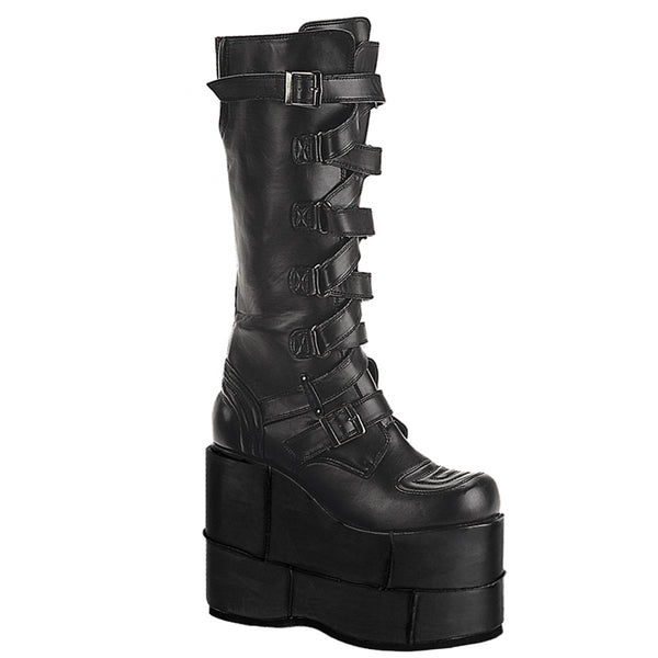 demonia Stack-308 Black Vegan Leather