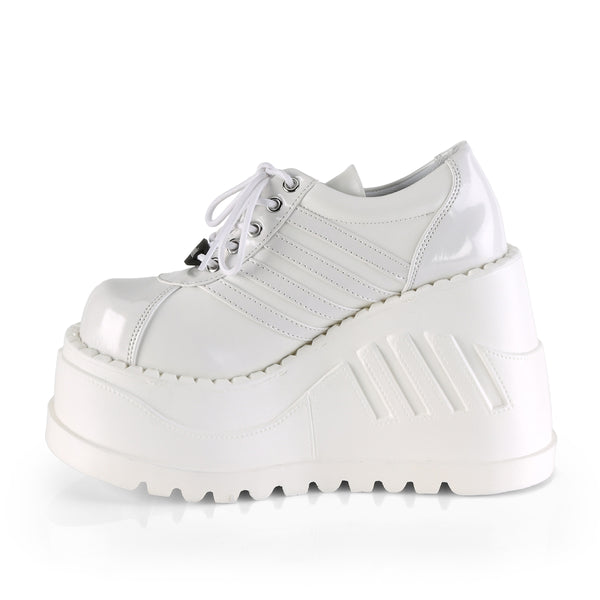 Demonia Stomp-08 White Patent-Vegan Leather