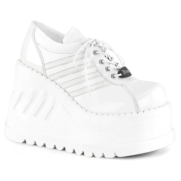 demonia Stomp-08 White Patent-Vegan Leather