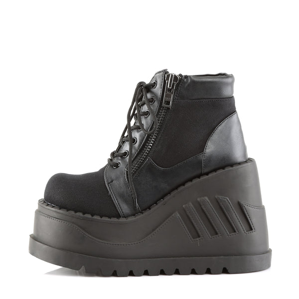 Demonia Stomp-10 Black Canvas-Vegan Leather